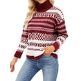 thumbnail image 4 of Hibeli Women Vintage Geometric Pattern Striped Turtleneck Long Sleeve Knitted Sweater, 4 of 7