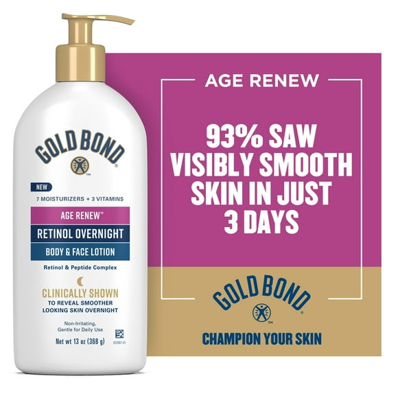 Gold Bond Age Renew Retinol Overnight Body Moisturizer and Face Lotion for Smoother Skin, 13 oz, As Seen on TikTok