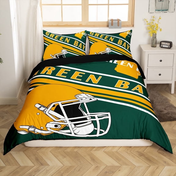 Erosebridal Sport Footabll Comforter Cover Twin,Ball Game Bedding Twin Size,Teenager Bedroom Decor(Green Bay),Reversible,2-Piece(No Comforter)