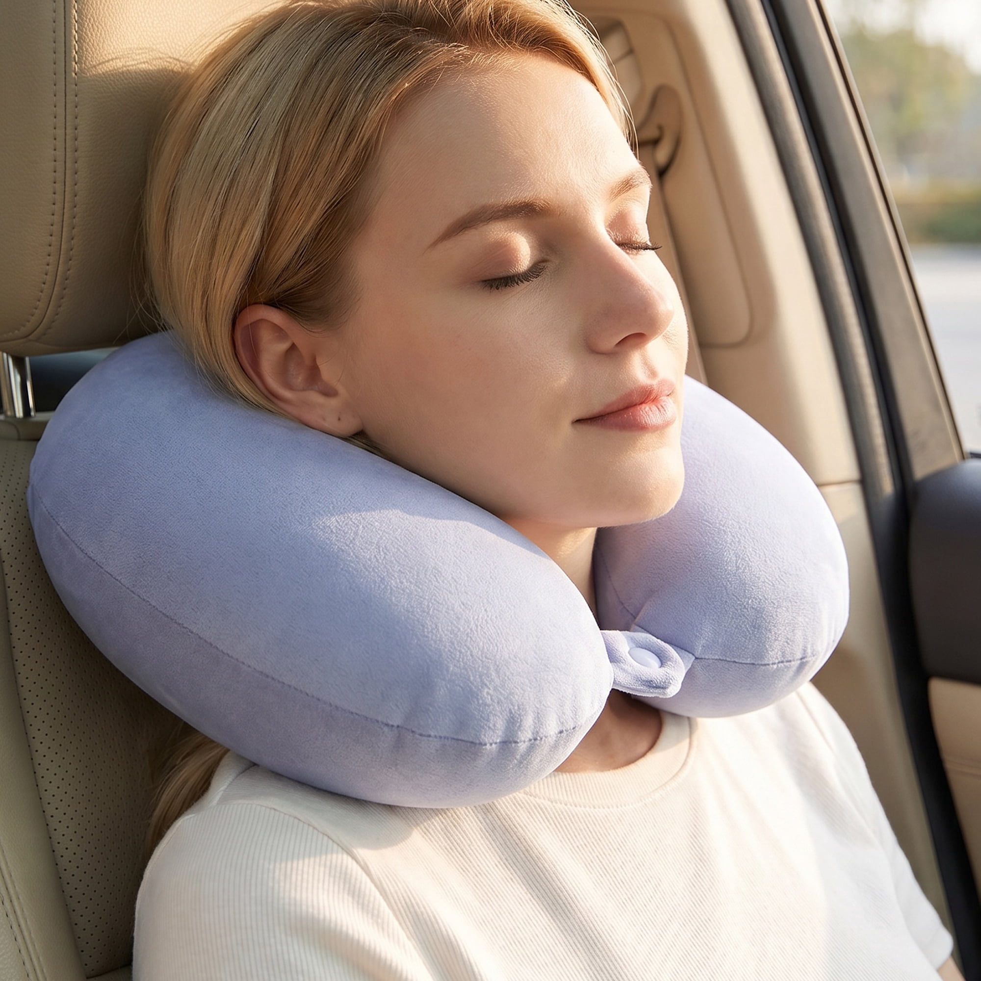 Unique Bargains Memory Foam Travel U Shape Neck Pillow Snap Closure Purple 12"x12"x4"