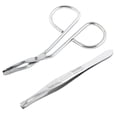 thumbnail image 1 of Stainless Steel Curved Flat Tip Eyebrow Tweezers Trimmer Makeup Tool Silver Tone, 1 of 3