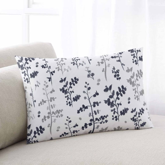 Grey Black Botanical Throw Pillow Covers, Watercolor Spring Floral Summer Leaf Soft Breathable Pillow Cases with Invisible Zipper, Toddler Pillowcases for Couch Bed Sofa Chair 12x20 Inches