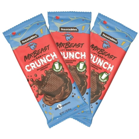 Mr Beast Chocolate Bars – New Milk Chocolate Crunch, Only 5 Ingredients (3 Pack)