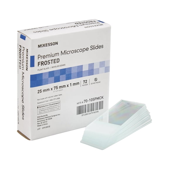 McKesson Microscope Slides - Frosted End, Beveled Edges, 25 mm x 75 mm x 1 mm, 1440 Ct