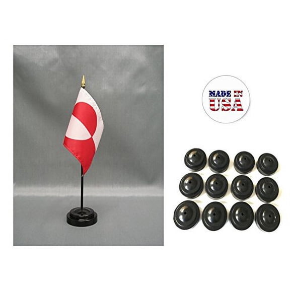 Box of 12 Greenland 4"x6" Miniature Desk & Table Flags Includes 12 Flag Stands & 12 Greenlander Small Mini Stick Flags