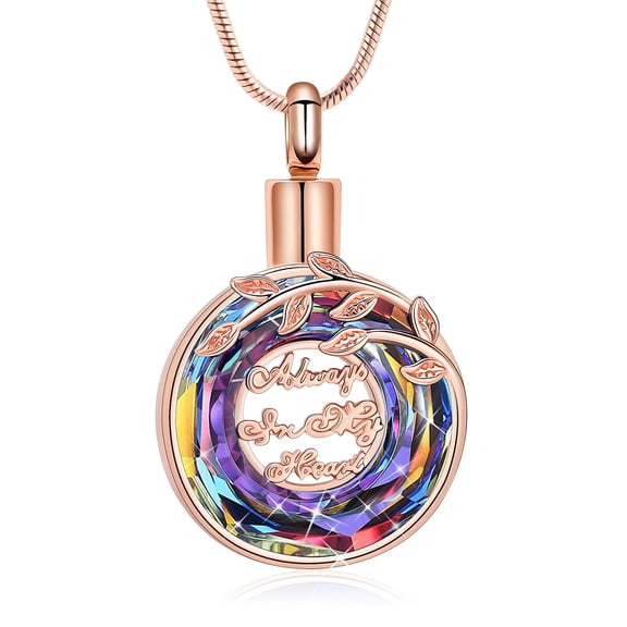 Always in My Heart Tree Circle of Life Urn Pendant Cremation Jewelry for Ashes Keepsake Simple Elegant Memory Necklace Memorial Jewelry