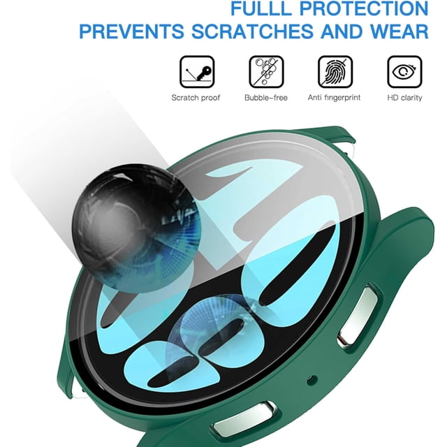 KOMI 2 Pack Compatible for Samsung Galaxy Watch 6 Case with Tempered Glass Screen Protector, Hard PC Bumper (44mm Green)