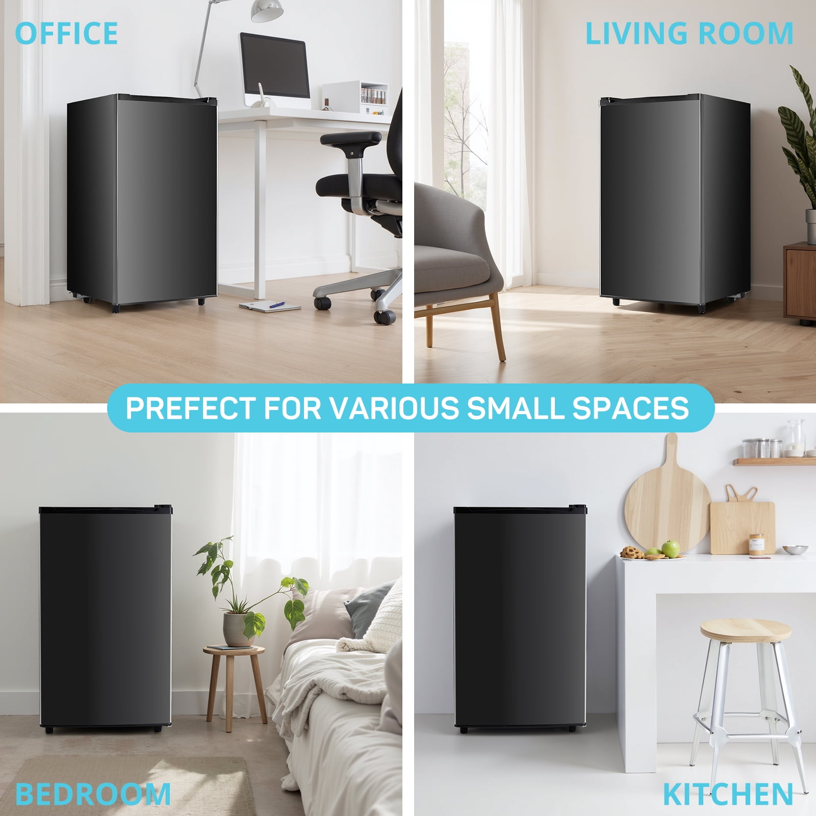 Upgraded Mini Fridge with Freezer, Compact Single Door, 3.2 Cu.Ft , Adjustable Thermostat, Low Noise, Perfect for Bedroom, Dorm, Office, 17.5" D x 17.7" W x 31.5" H, Black