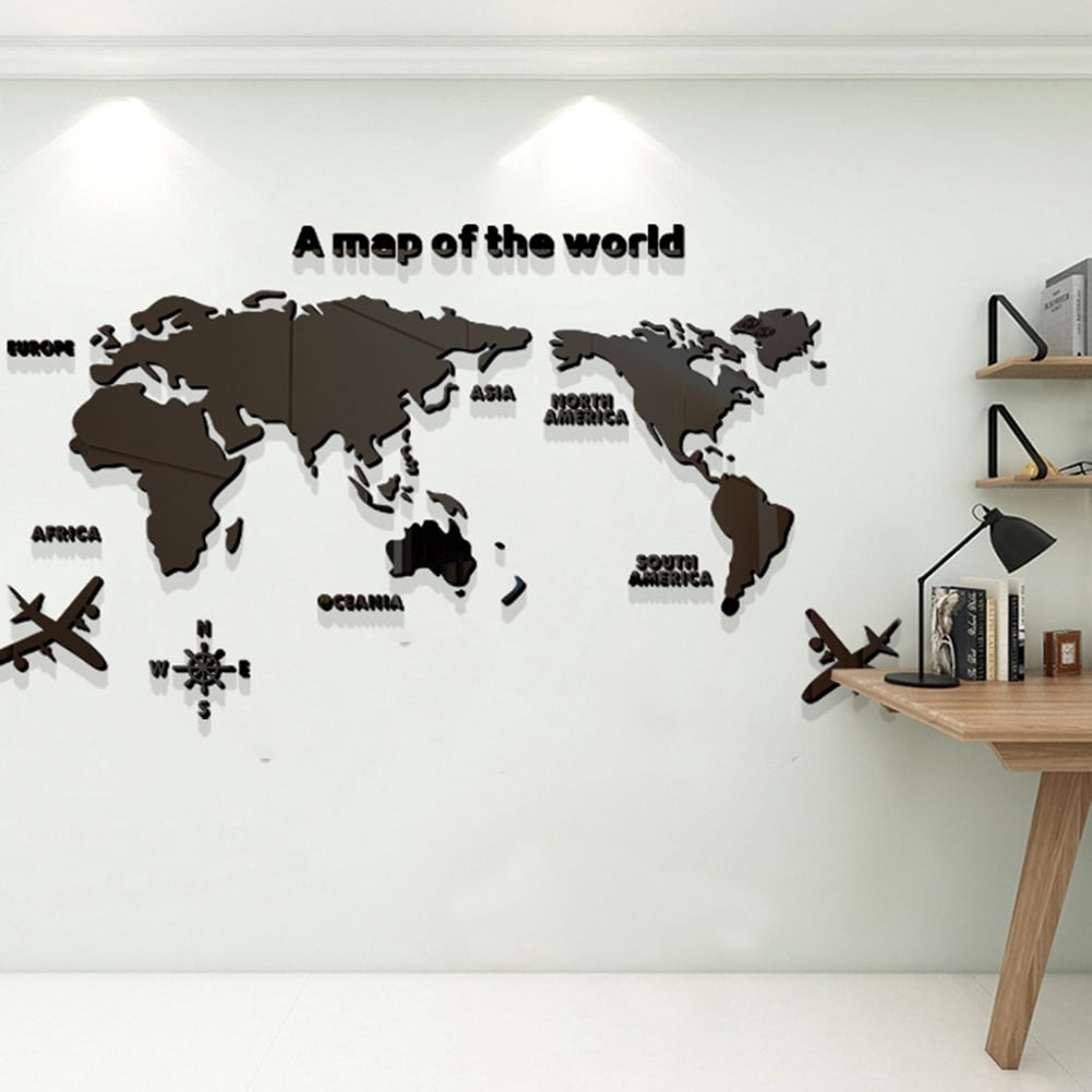World Map Acrylic 3D Wall Sticker Valentine Gift Art Home Office Decoration 