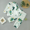 thumbnail image 2 of Boys Pajamas Christmas Kids Long Sleeve Cartoon Print Button Down Shirt Tops Long Pants Baby Girls Outfits White 4 Years-5 Years, 2 of 5