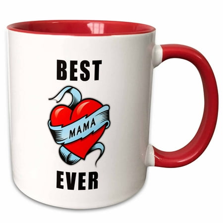 3dRose Best. Mama. Ever. Tattoo Heart Design - Two Tone Red Mug,