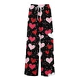thumbnail image 3 of LWavelet Soft Fabric Heart Print Wide Leg Pants Women Valentine's Day Casual Wear Black S, 3 of 6
