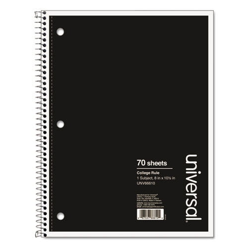 Universal UNV66610 10.5 in. x 8 in. 70 Sheets Medium/College Rule Wirebound Notebook - Black Cover