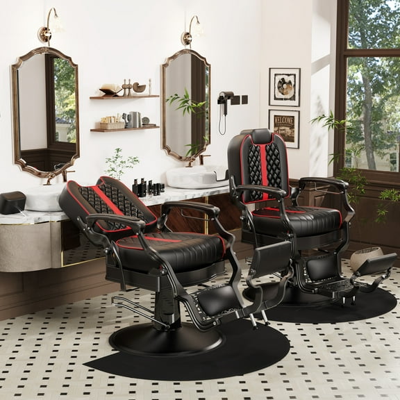 Baasha Professional Barber Chair, Reclining Salon Chair with Adjustable Headrest, Heavy-Duty Hydraulic Barber Chairs for Barbershop, Comfortable Stylist Chair Tattoo Chair, Weight up to 550 lbs