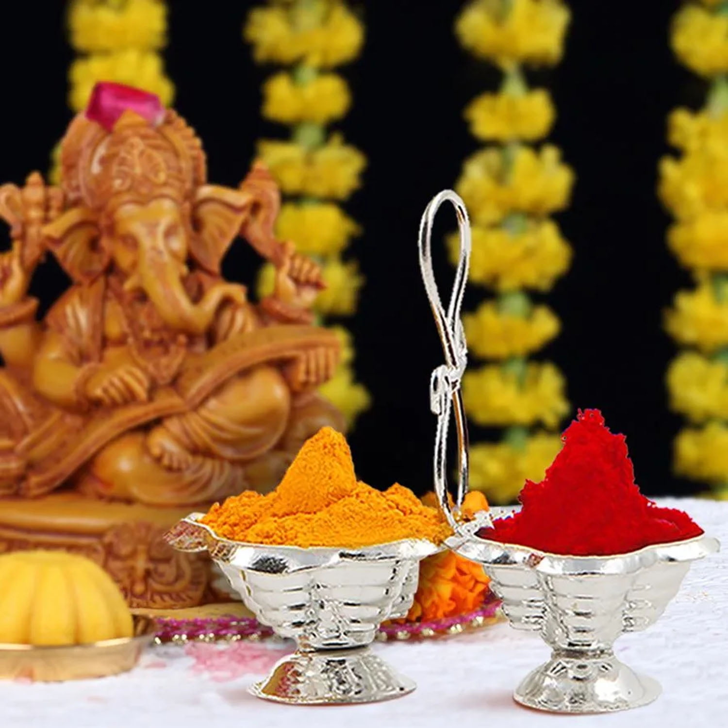 福袋 バースデイ Silver 3 of Pack Shubhkart Plated Stand Holder Kumkum Haldi ギフトボックス
