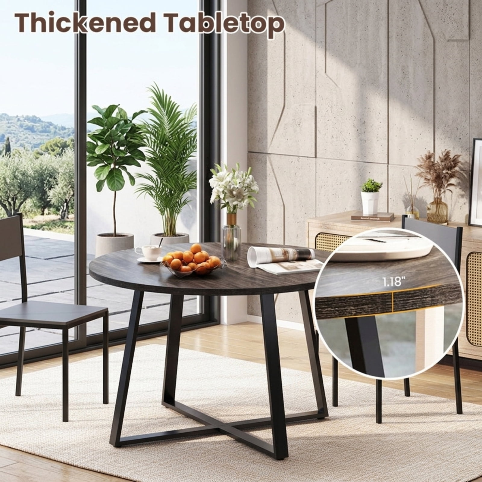 Furnibear 47 Inch Round Dining Table with Stable X Shaped Base and Thickened Top
