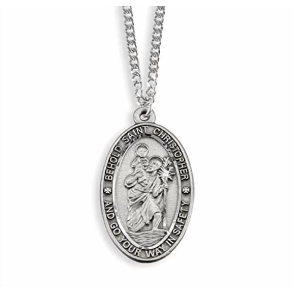 WJH Saint Christopher Pewter Travel Medal Pendant 1 Inch with Blue Drawstring Gift Bag