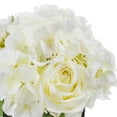 thumbnail image 2 of Enova Home Artificial Silk Hydrangea and Rose Fake Flowers Arrangement in Cube Glass Vase with Faux Water for Home Office Wedding Party Decoration (Cream), 2 of 3