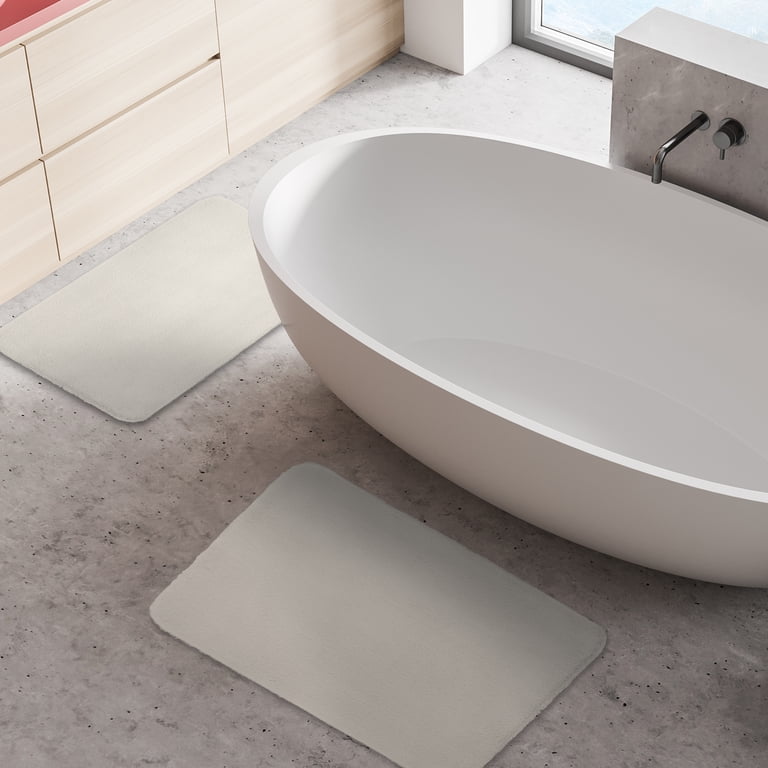 Mainstays 2-Piece Faux Fur Memory Foam Bath Rug Set, Beige photo 2