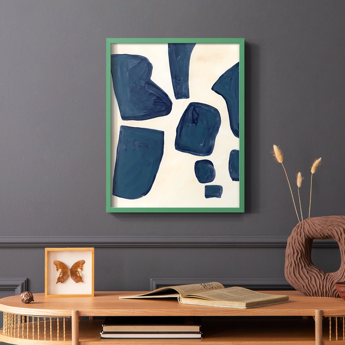 Blue Pieces I Framed Print in Green Solid Wood Framed Print No Nail Hanging