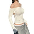 thumbnail image 4 of Women Y2k Off Shoulder T-shirt Long Sleeve Bow Slim Fit Backless Crop Tops Fairy Grunge E-Girl Tees, 4 of 7