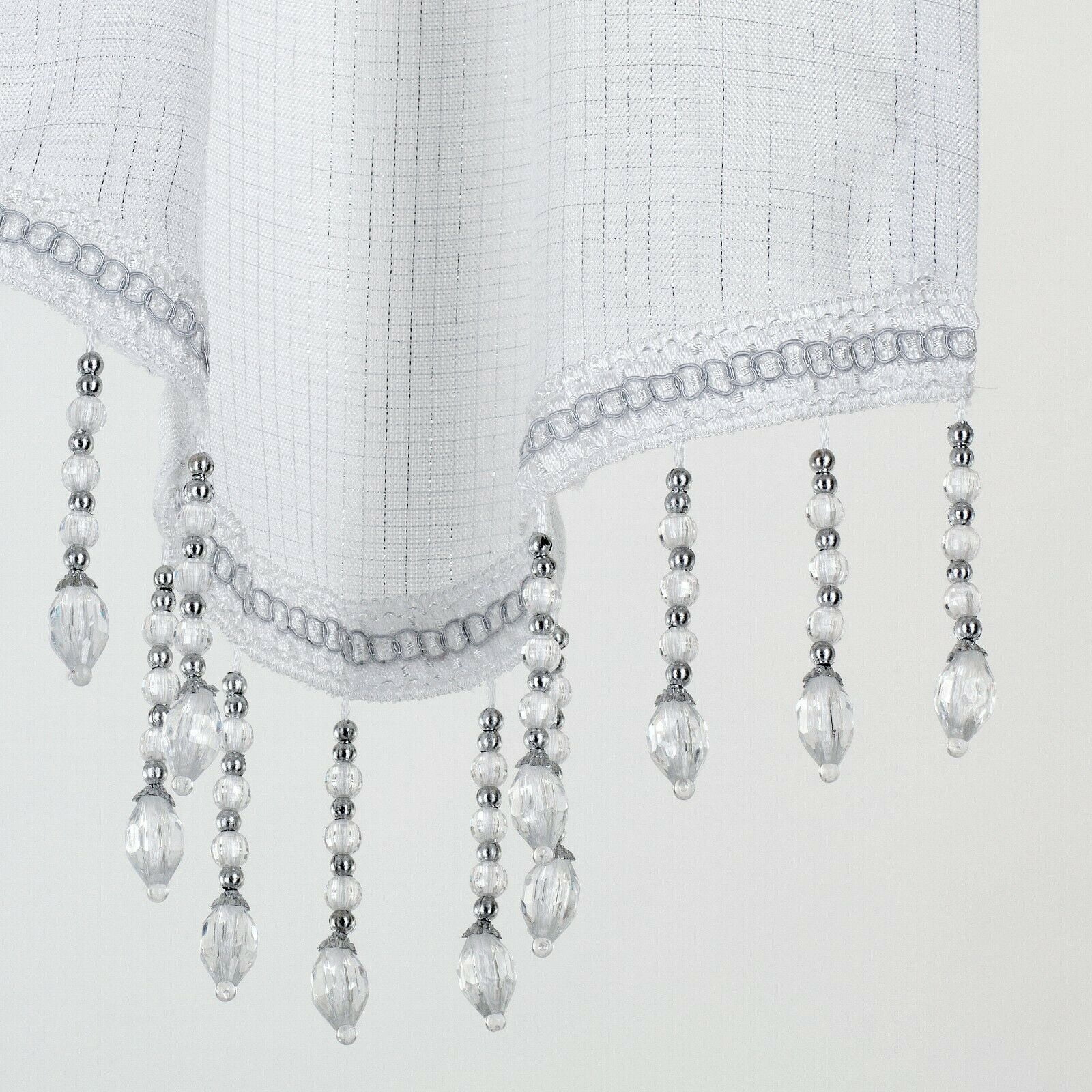 Kate Aurora Shimmery Sheer Ultra Chic Rod Pocket Beaded Window Valance - White