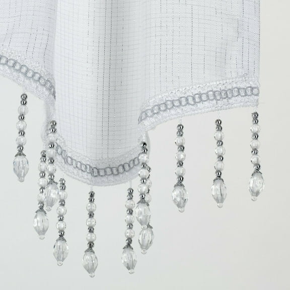 Kate Aurora Shimmery Sheer Ultra Chic Rod Pocket Beaded Window Valance - White