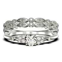 Salt And Pepper Minimalist 1.75 Carat Round Cut Diamond Moissanite Engagement Ring, Dainty Wedding Ring in 10k Solid White Gold, Promise Ring, Anniversary Ring, Trio Set, Matching Band