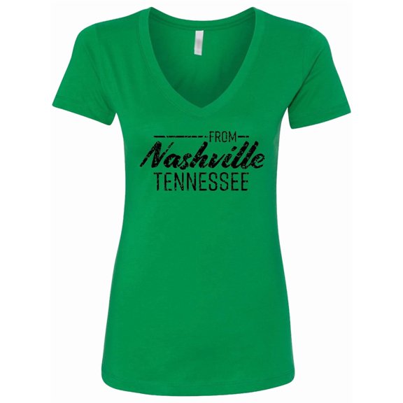 Inktastic From Nashville, Tennessee State Capital Distressed Text Women's V-Neck T-Shirt