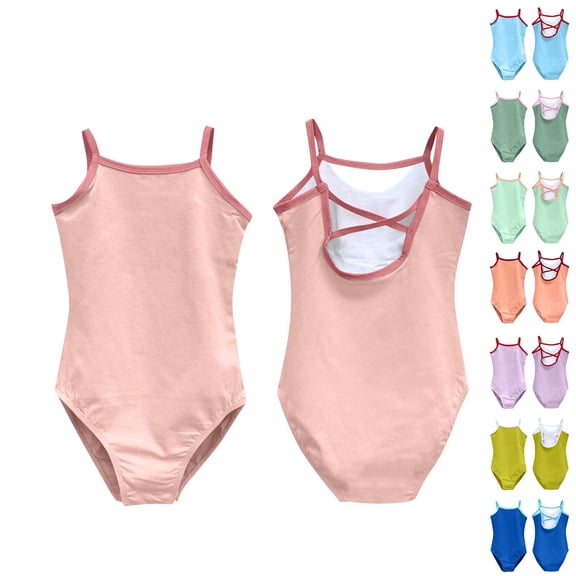 Hrsba Solid Color Sleeveless Cami Leotard for Girls Dance Practice Summer Casual Tank Top for Training Comfortable Fashion Big Girls Top
