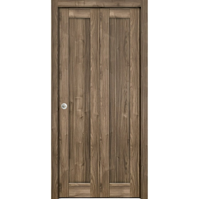 Sliding Closet Bi-fold Doors 72 x 84 inches | Quadro 4111 Walnut | Sturdy Tracks Moldings Trims Hardware Set | Wood Solid Bedroom Wardrobe Doors