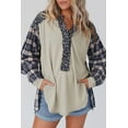 thumbnail image 1 of Women's Blue Floral Plaid Mixed Print Bishop Sleeve Patchwork Top, 1 of 5