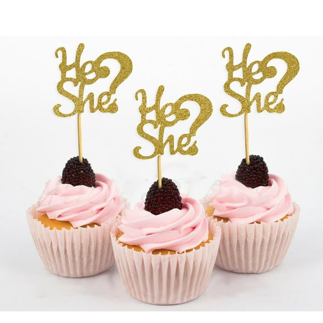 Darling Souvenir He She? Décorations de Dessert pour Révélation de Genre de Baby Shower - Lot de 40