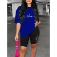 thumbnail image 2 of Conjunto de salón con estampado de letras, top holgado de manga corta y pantalones cortos de motorista, ropa de salón y ropa de dormir para mujer, 2 of 4