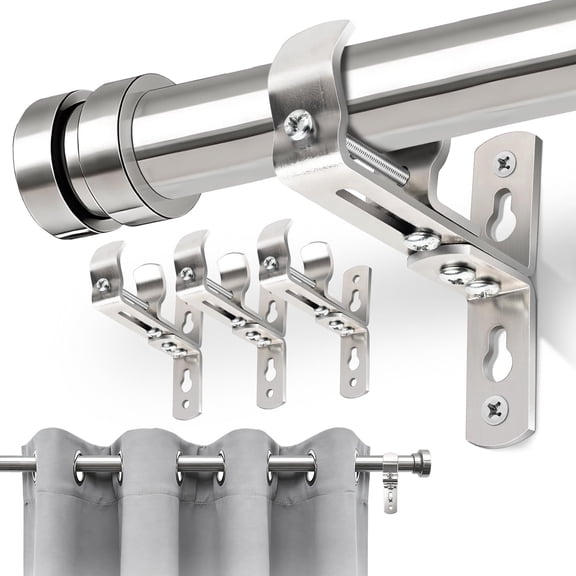 Adjustable Curtain Rod Bracket, Heavy Duty Cold Rolled Steel Ceiling & Wall Mount, Fits 0.7" to 1.77" Rods, 4 Pack Silver for Home Drapery