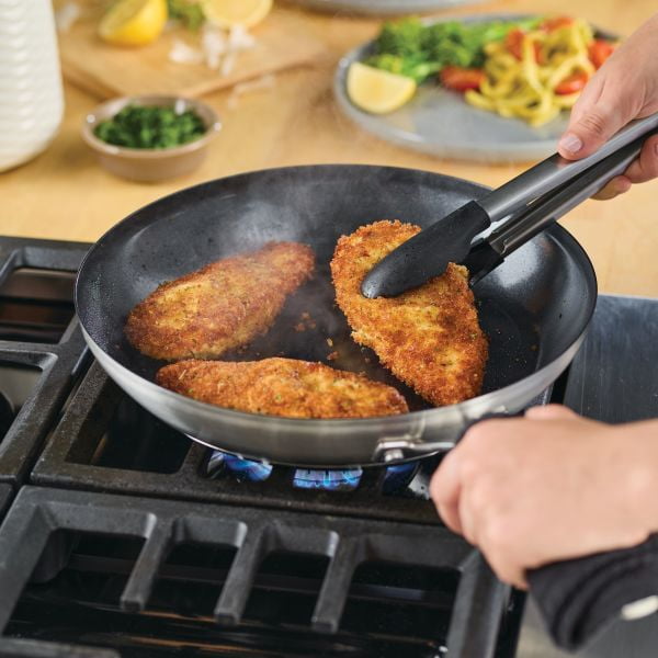 KitchenAid 12" Stainless Steel 3-Ply Base Ceramic Nonstick Induction Frying Pan, Dishwasher Safe, Oven Safe to 500°F,  Stainless Steel