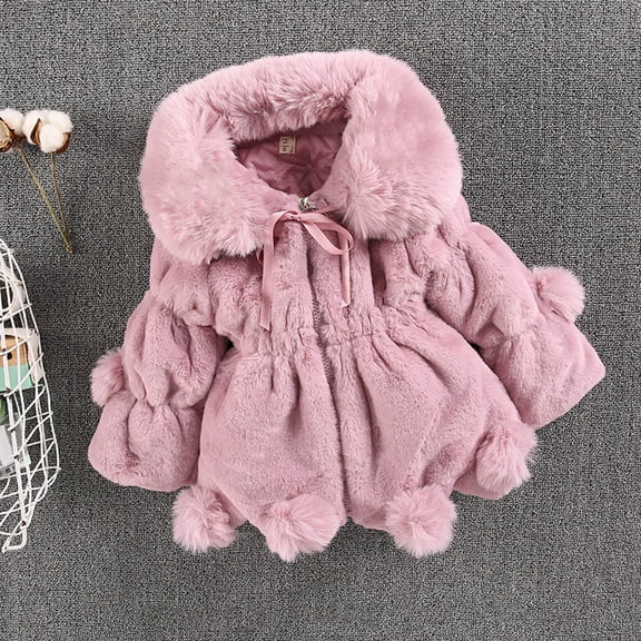 LFEOOST Kids Girls Winter Warm Coats Jacket Clothes Outwear Overcoat Ear Hooded Faux Fur Thicken Fleece Toddler Pink 4-5 Years