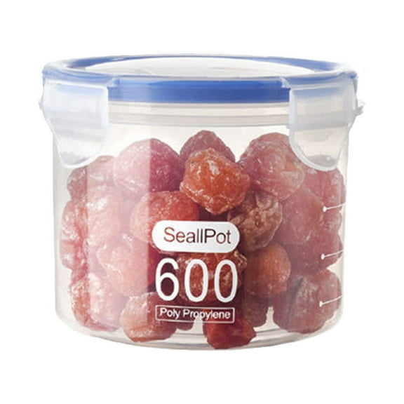Plastic Food Storage Containers with Locking Lids - Plastic Locking Round Storage Jar, Airtight & Stackable Containers Storage Cans Clear Pantry Organization Contianers with Lids, 600ml