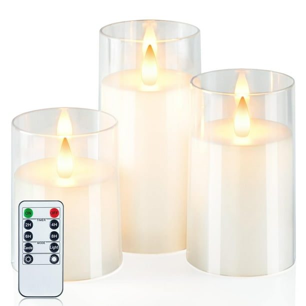 Juego de 3 velas LED sin llama de Homemory con temporizador remoto