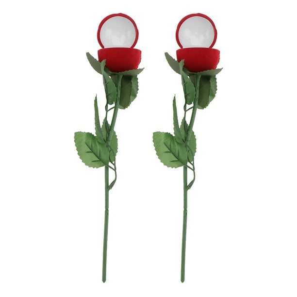 Caja para anillos con forma de rosa roja, 2 unidades, para joyería, con forma de flor, para compromiso, con tallo, para propuesta de matrimonio, ceremonia de San Valentín y boda