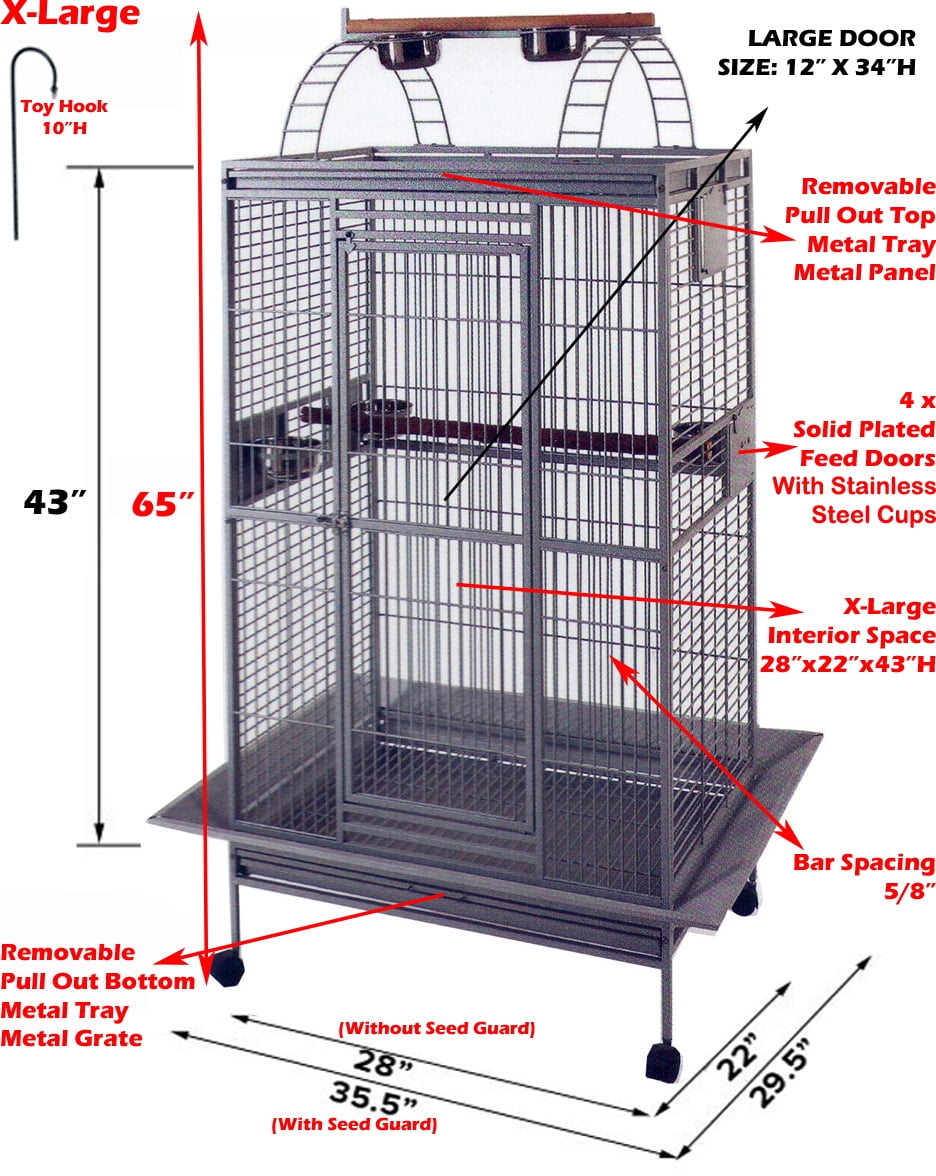 Deluxe X-LARGE 28" x 22" x 75"H Wrought Iron Play Top Double Metal Walk Ladder Bird Parrot Finch Macaw Cockatoo Bird Rolling Cage With Toy Hook