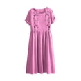 thumbnail image 5 of QUNYINEY Long Women Dresses Embroidered Floral Cotton Linen Short Sleeve A Line Dress with Pockets Summer Loose Fit Crew Neck Casual Dresses, 5 of 8