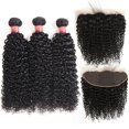 thumbnail image 2 of Kinky Curly Bundles with Frontal Free Part Weave Human Hair Bundles with Closure Jerry Curl Brazilian Remy Hair Weave Bundles with Closure, 2 of 7