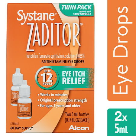 (2 pack) Zaditor Antihistamine Eye Drops, OTC Allergy Symptom Relief, 2 x 5 mL (Best Otc Allergy Eye Drops)