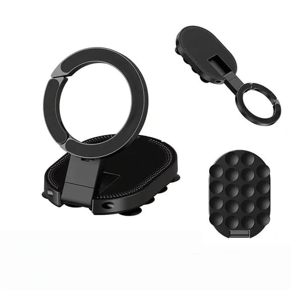 3-in-1 Magnetic Suction Cup Phone Stand - Foldable, 360-Degree Rotating, Compact & Portable for Home, Office & Travel Use black