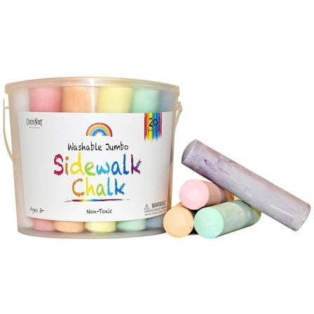 CocoNut Outdoor: Jumbo Sidewalk Chalk Bucket - 20pc, Bright Colors, 4" Chunky Sticks, In-Outdoor, Non-Toxic, Washable Art, Driveways & Boards, Kids 3 