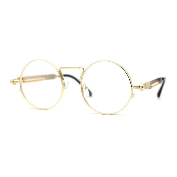 Steam Punk Round Circle Lens Metal Rim Retro Victorian Spring Arm Sunglasses Gold Clear