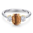 thumbnail image 3 of Gem Stone King 10K Two Tone Gold Brown Tiger Eye and White Moissanite Engagement Ring for Women | 1.71 Cttw | Oval 8X6MM | Gemstone Birthstone | Size 6, 3 of 7