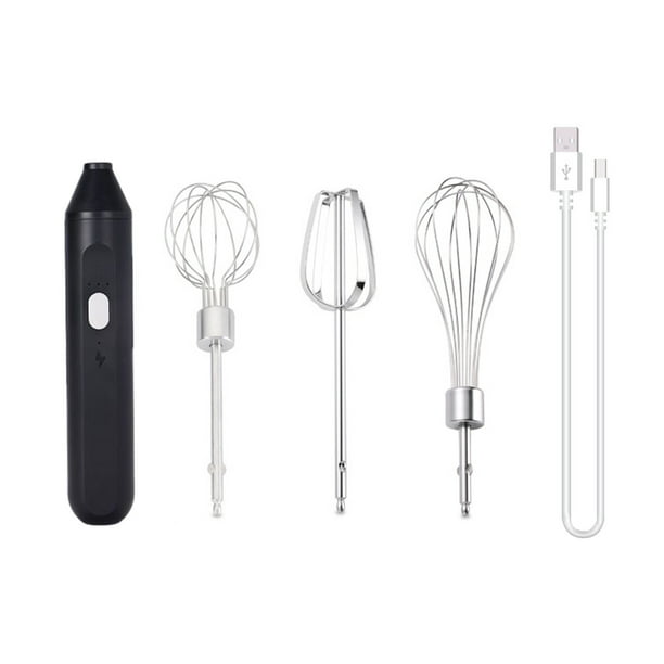 Billuyoard Batidor de huevos eléctrico con 3 cabezales, batidor de leche de café de mano, Mini batidor de crema de acero inoxidable, licuadora Electrodomésticos Negro