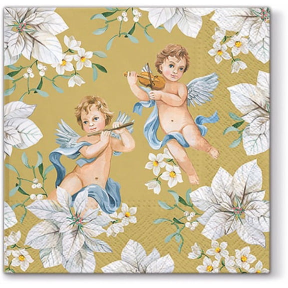 Angels in Flowers Gold - Music Paper Napkins Christmas Decorative Floral Lunch Paper Napkins 40pcs